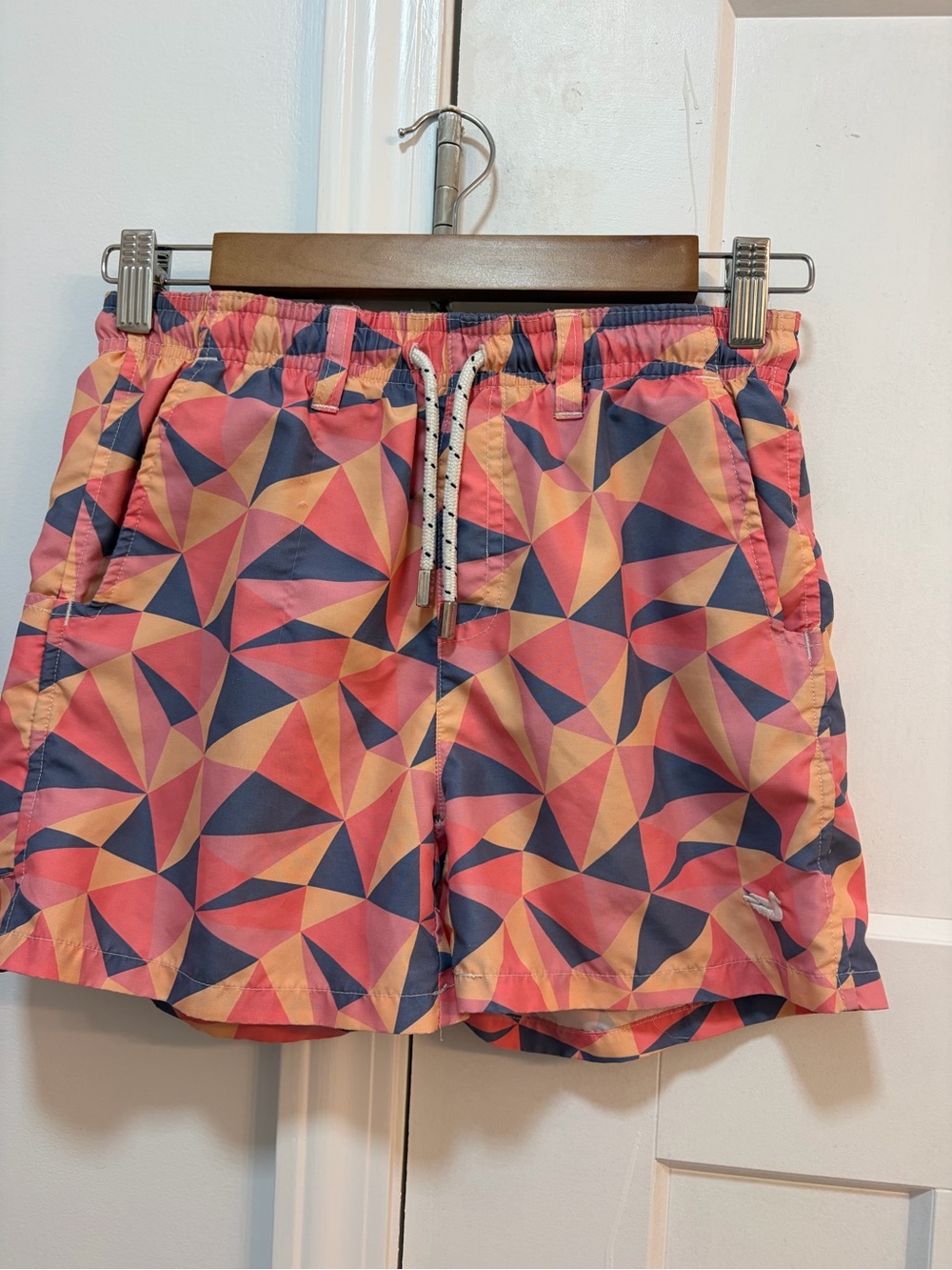 Southern Marsh Kids Geometric Swim Trunks - Coral Navy Gold - Size S